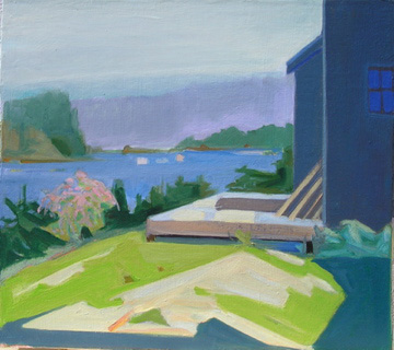 oil paining by lousie schellenberg showing lake and mountains