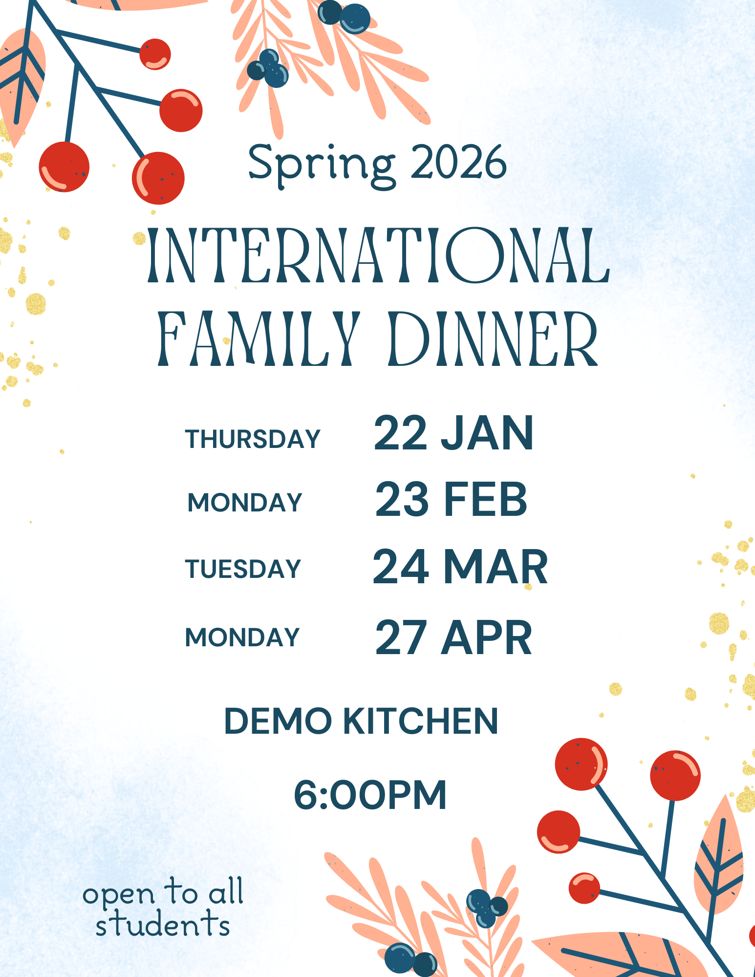 International Family Dinner Spring 2026 dates