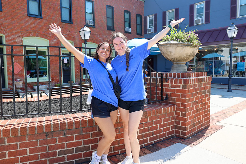 students walking down the street
