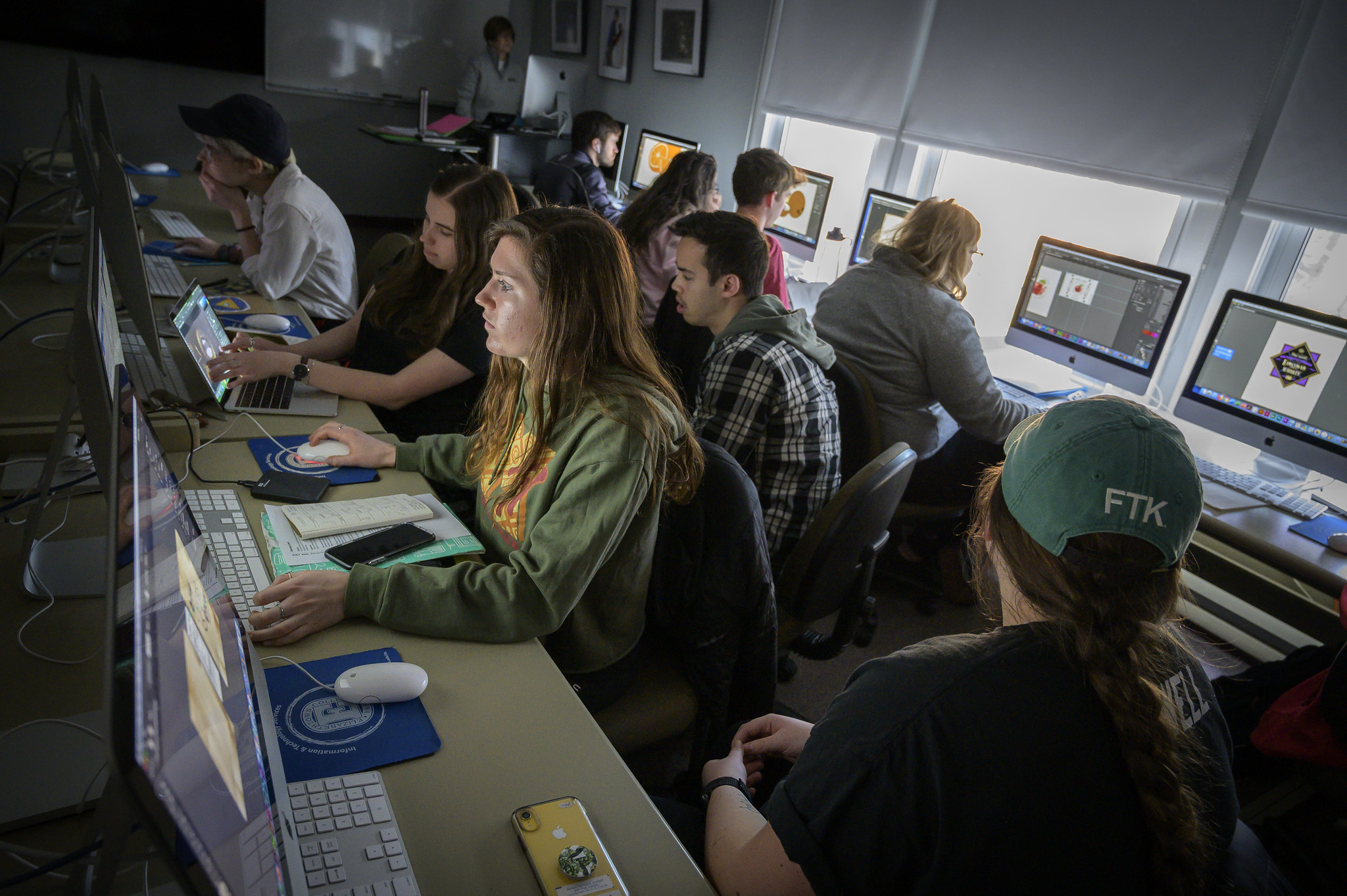 students working on computer
