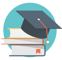 graduation cap and books