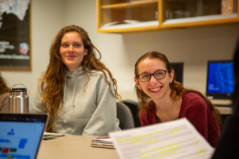 professor working with students