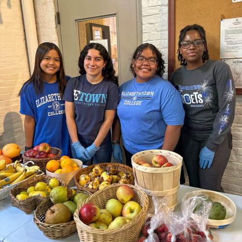 students working in community