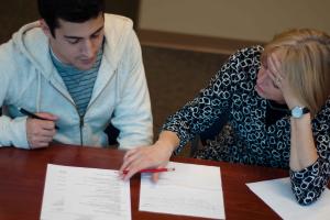 Career counselor helping student