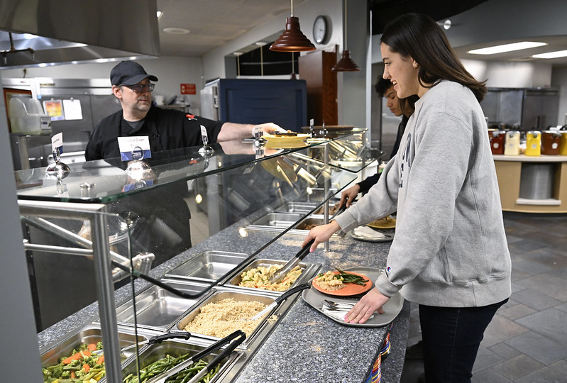 Student Getting Food from Buffet Line