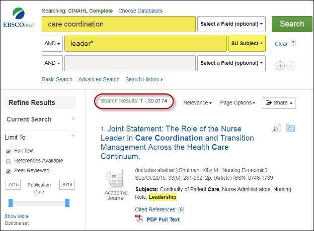 CINAHL Complete Search Strategy in EBSCO